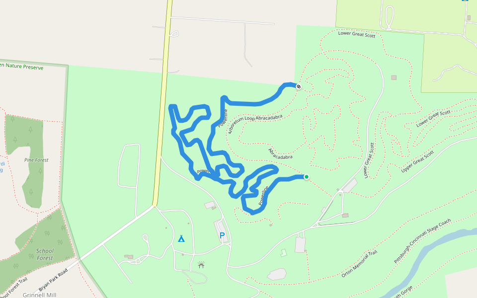 Powerline walking route map in Yellow Springs