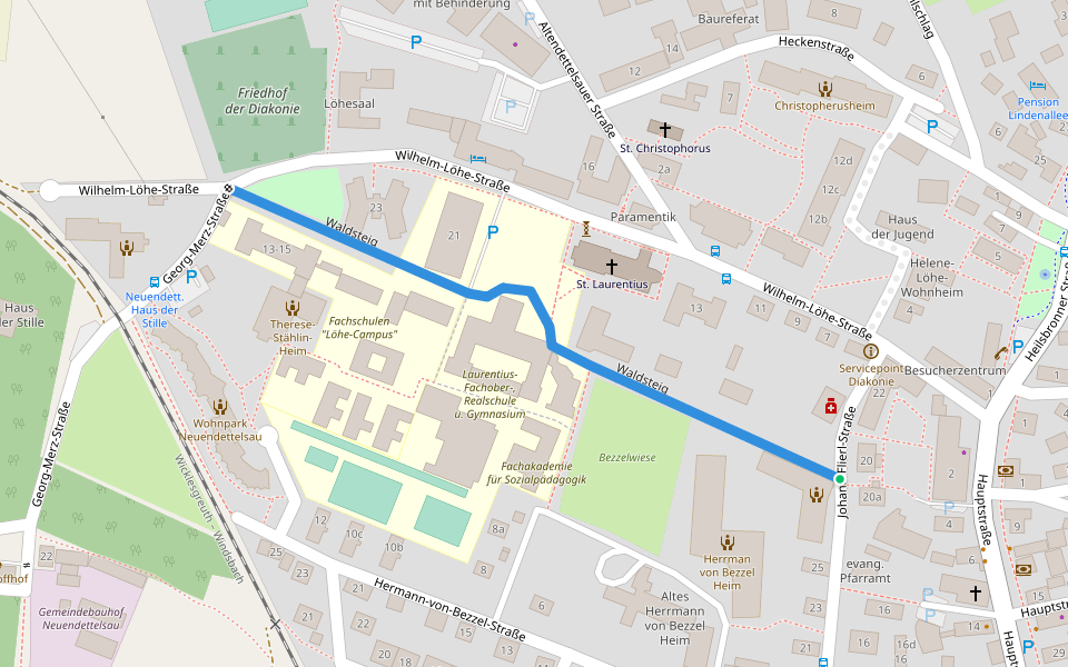 Waldsteig walking route map in Neuendettelsau