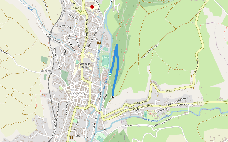 Sentier du Coeur (ou des Lapins) walking route map in Marvejols