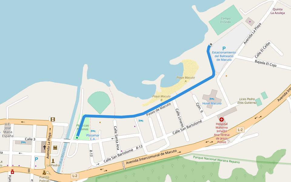 Paseo de Macuto walking route map in La Guaira