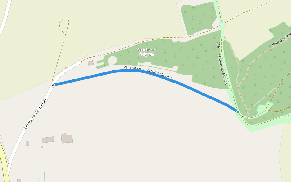 Chemin de la Combe au Soignon walking route map in Corcelles-les-Monts