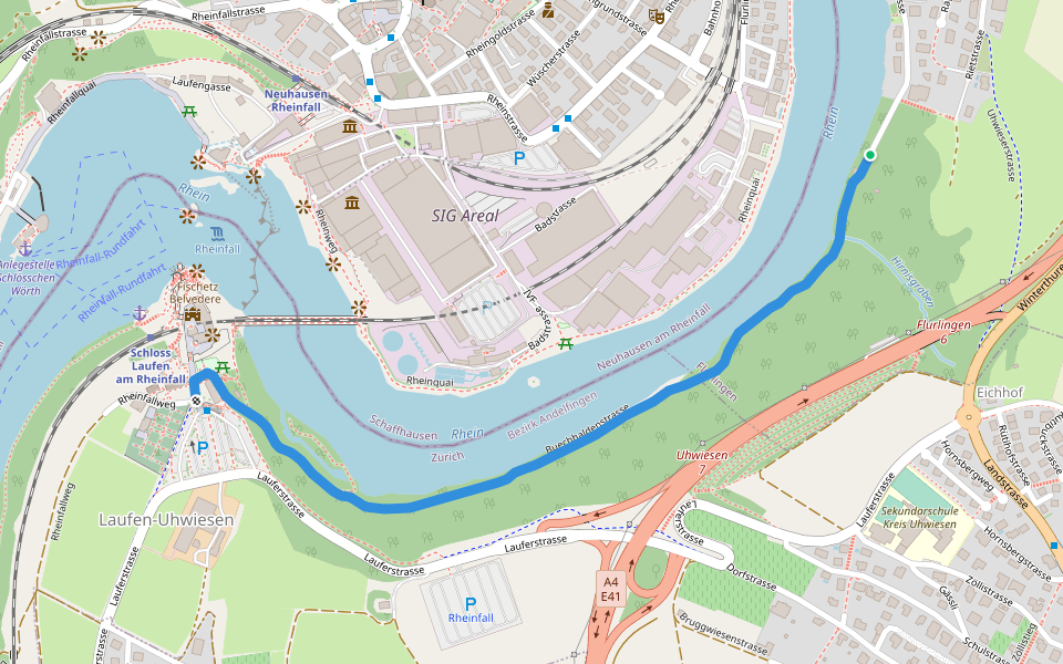 Buechhaldenstrasse walking route map in Flurlingen