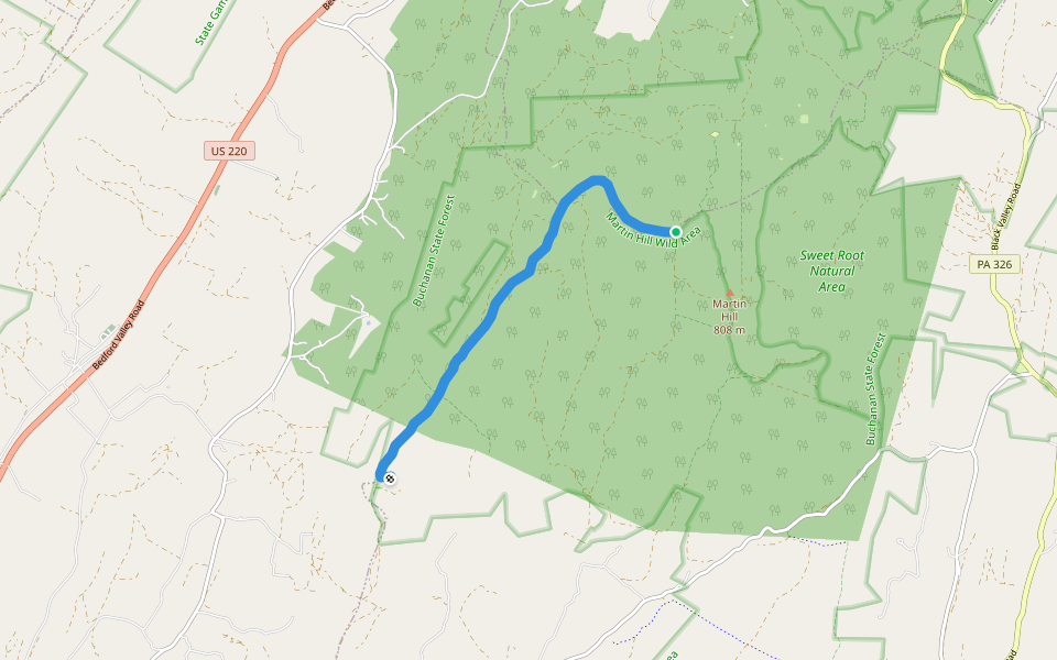 Evitts Moutain Road walking route map in Clearville