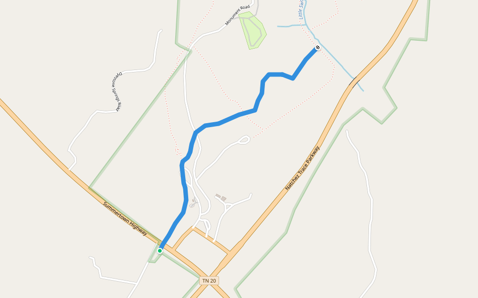 Old Trace walking route map in Hohenwald