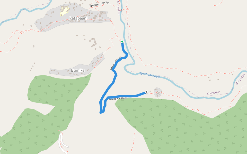 Sera to Ratopani walking route map in Sukhadhik