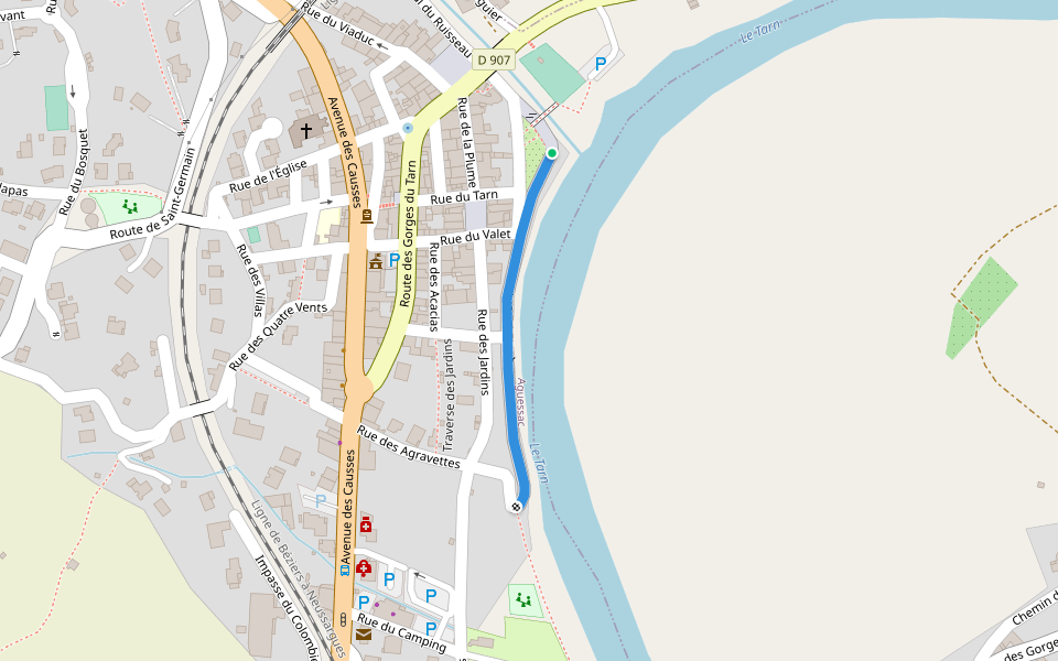 Quai du Tarn walking route map in Aguessac