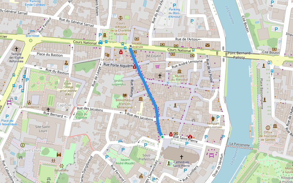 Rue Alsace Lorraine walking route map in Saintes