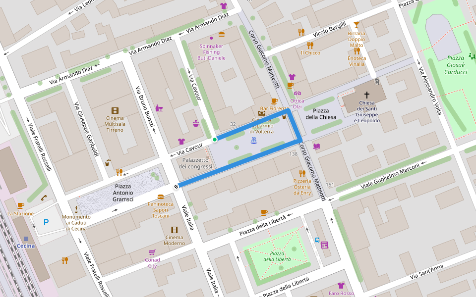 Piazza Francesco Domenico Guerrazzi walking route map in Cecina