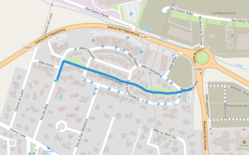 Promenade Apollo walking route map in Lons