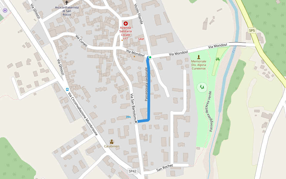 Passeggiata pedonale walking route map in Chiusa di Pesio