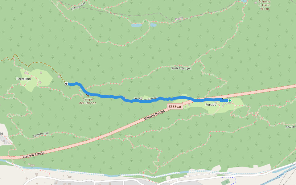Strada per Porcido walking route map in Porcido