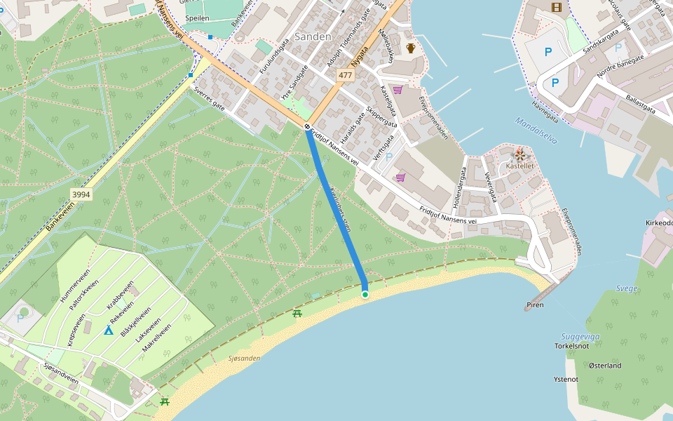 Kjerlighets stien walking route map in Mandal