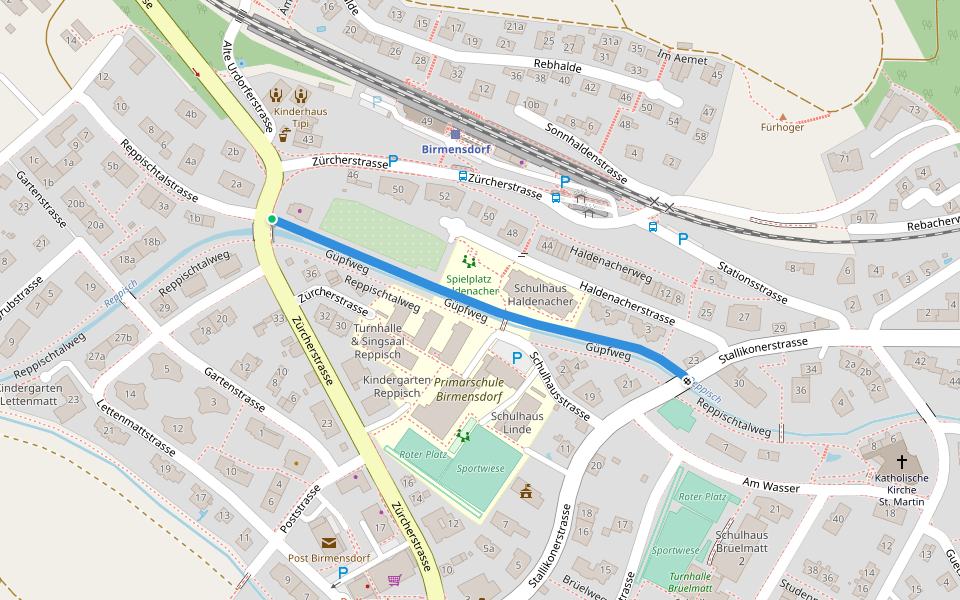 Güpfweg walking route map in Birmensdorf