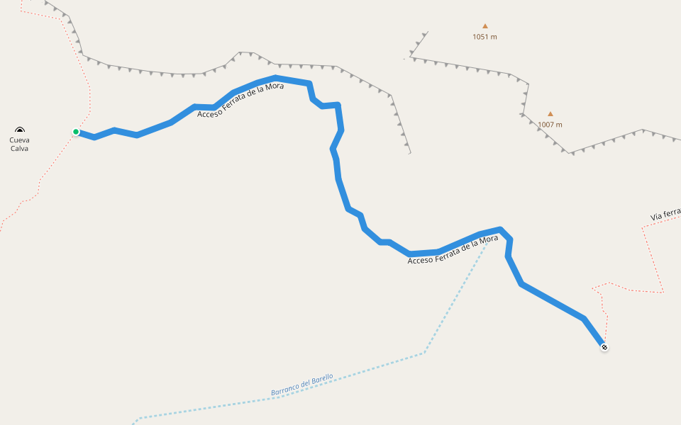 Acceso Ferrata de la Mora walking route map in Murillo de Gállego