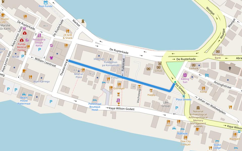 Nieuwestraat walking route map in Willemstad