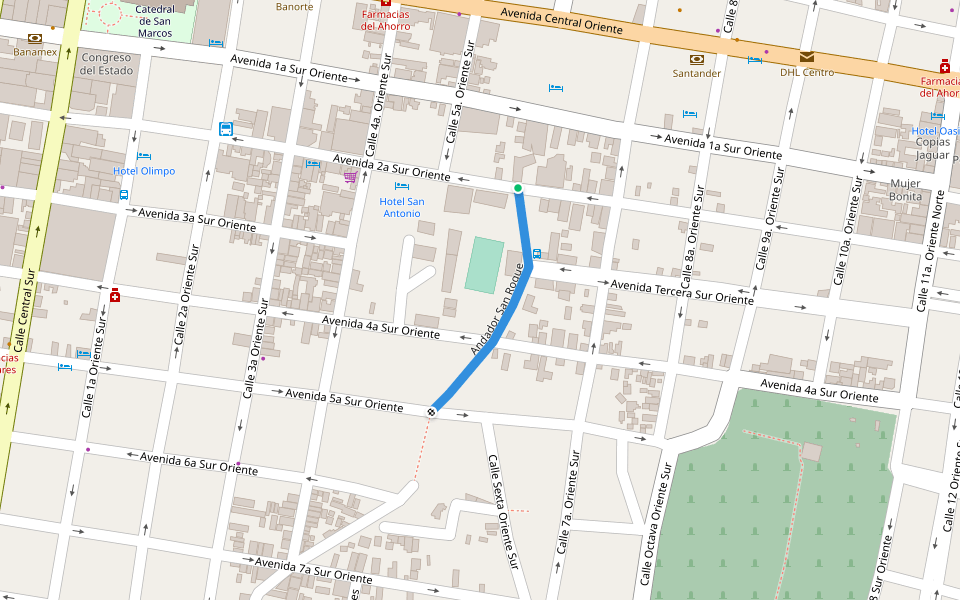 Andador San Roque walking route map in Tuxtla Gutiérrez