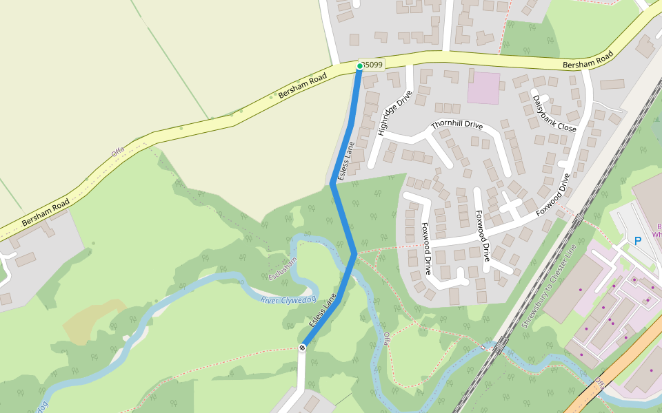 Esless Lane walking route map in Wrexham