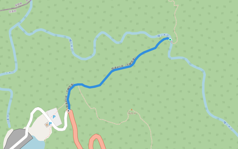 国道405号（点線国道） walking route map in Nakanojo
