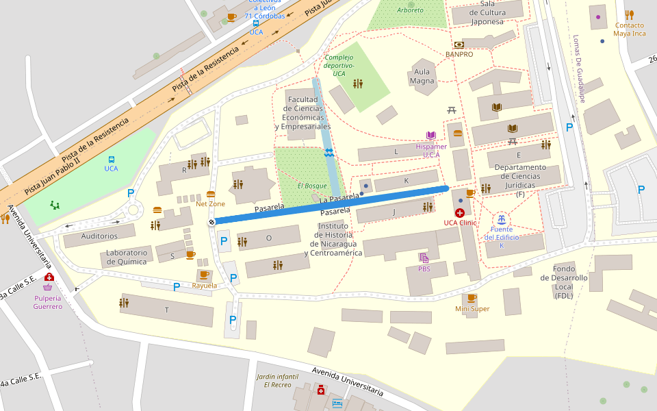 Pasarela walking route map in Managua