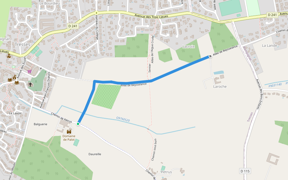 Allée de Beysselance walking route map in Tresses