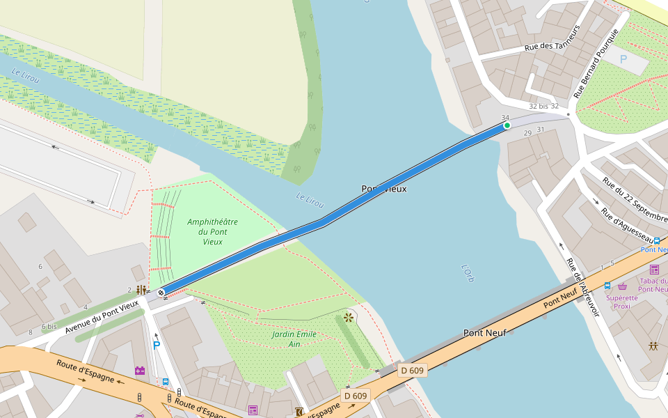 Vieux Pont sur l'Orb walking route map in Béziers