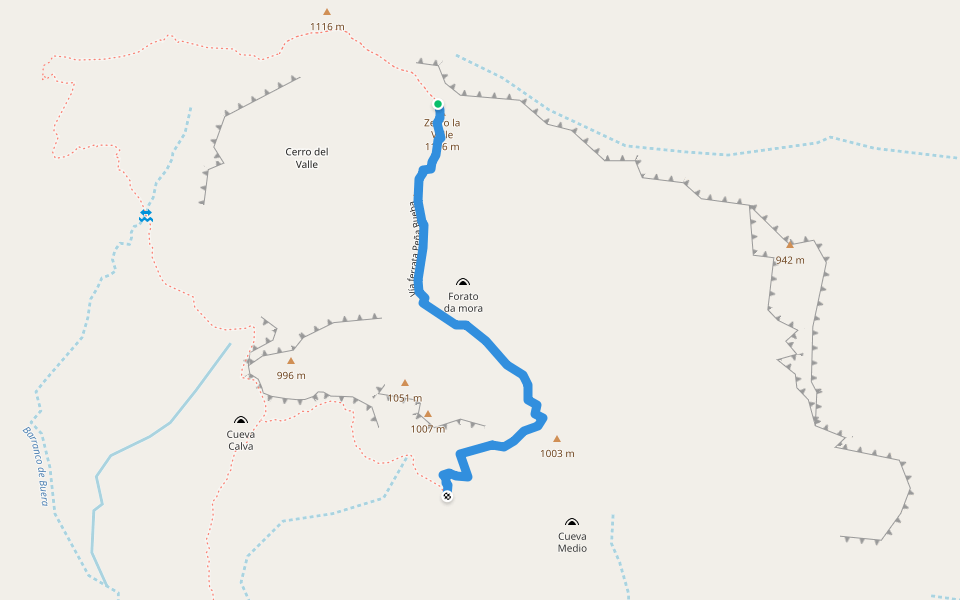 Vía ferrata Peña Rueba walking route map in Agüero