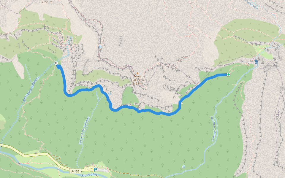 Senda Fala Luenga, Faja Racón y Circo de la Carriata walking route map in Torla-Ordesa