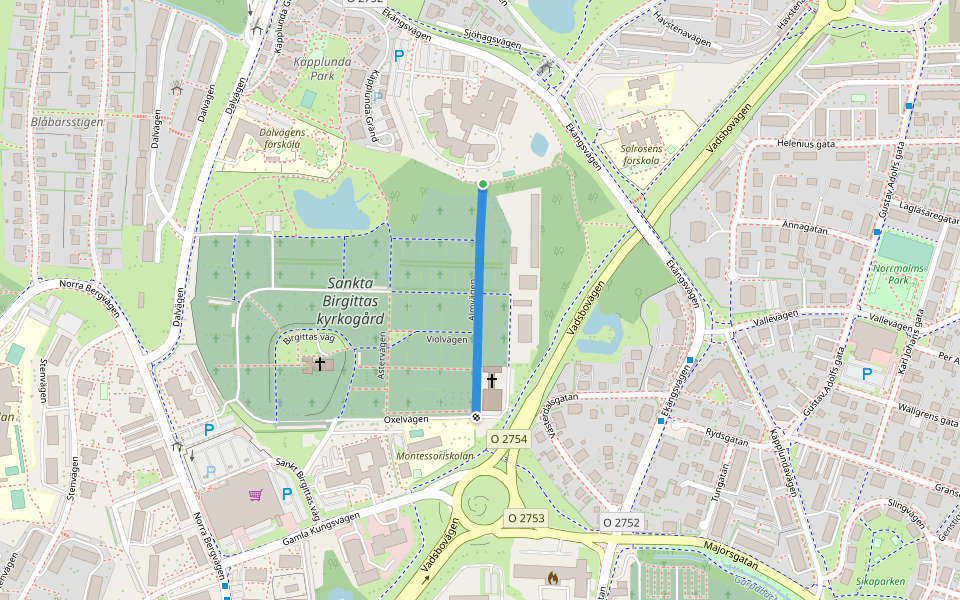 Almvägen walking route map in Skövde
