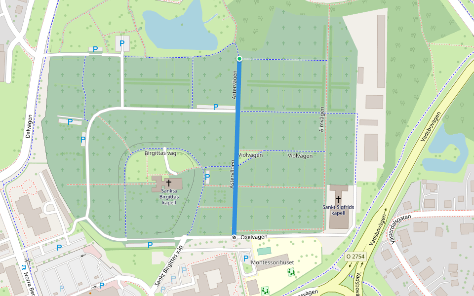 Astervägen walking route map in Skövde