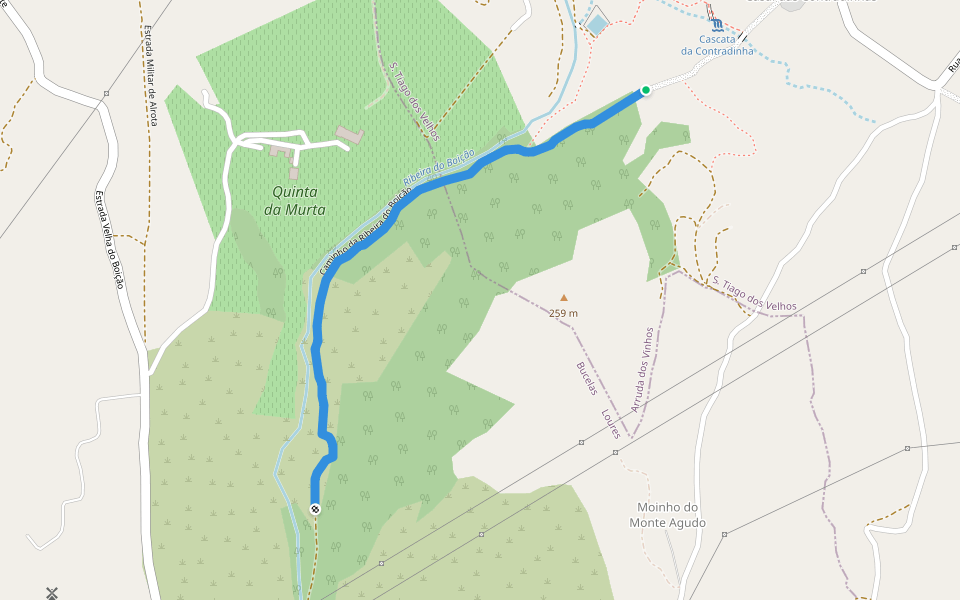 Caminho da Ribeira do Boição walking route map in Santiago dos Velhos