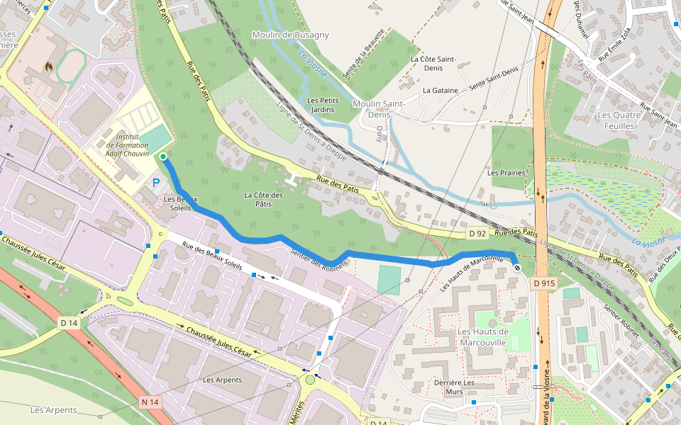 Sentier des Robinets walking route map in Osny