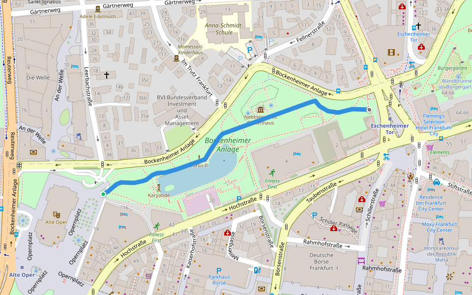 Bockenheimer Anlage walking route map in Frankfurt am Main