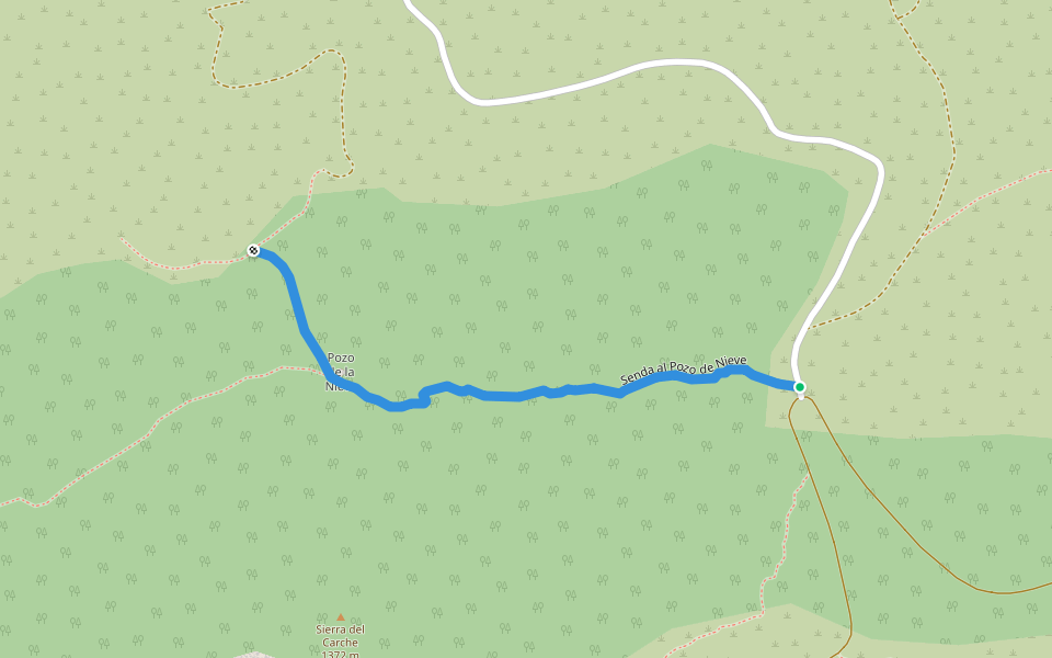 Senda al Pozo de Nieve walking route map in Jumilla