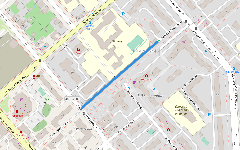 бульвар Ларюшина walking route map in Yegoryevsk