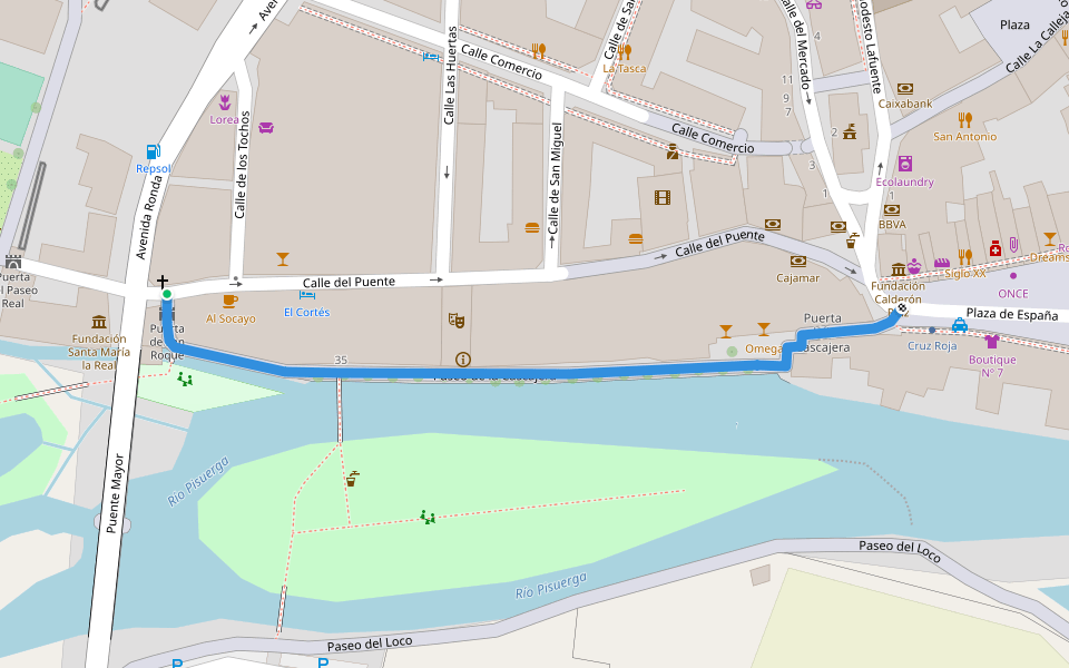 Paseo de la Cascajera walking route map in Aguilar de Campoo