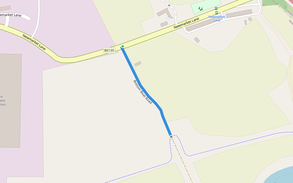 Bottom Boat Road walking route map in Methley