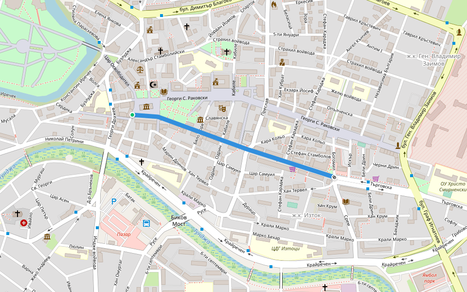 Търговска walking route map in Yambol