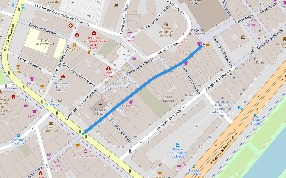 Carrer de Sant Antoni walking route map in Lleida