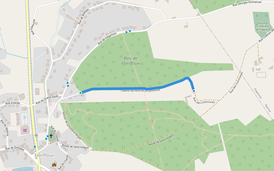 Chemin du fond de la Commune walking route map in Floreffe