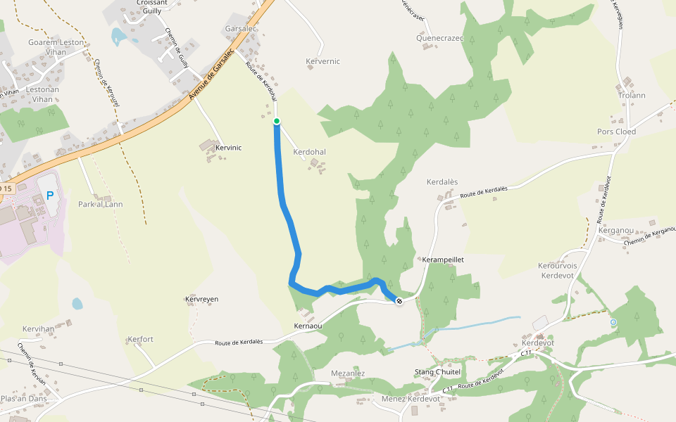 Chemin de Carn-Yven walking route map in Ergué-Gabéric