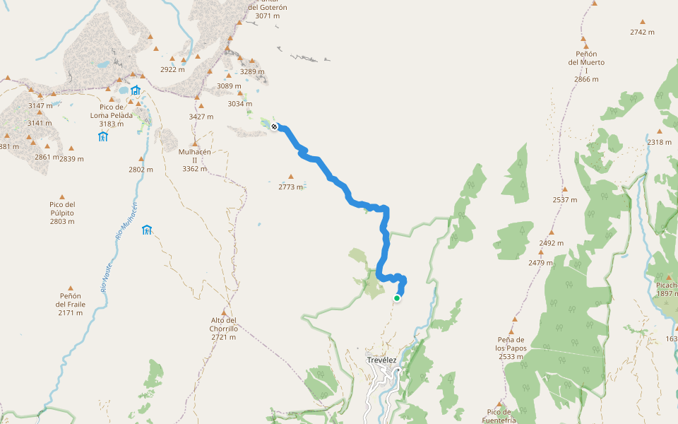 Trevélez - Siete Lagunas walking route map in Trevélez