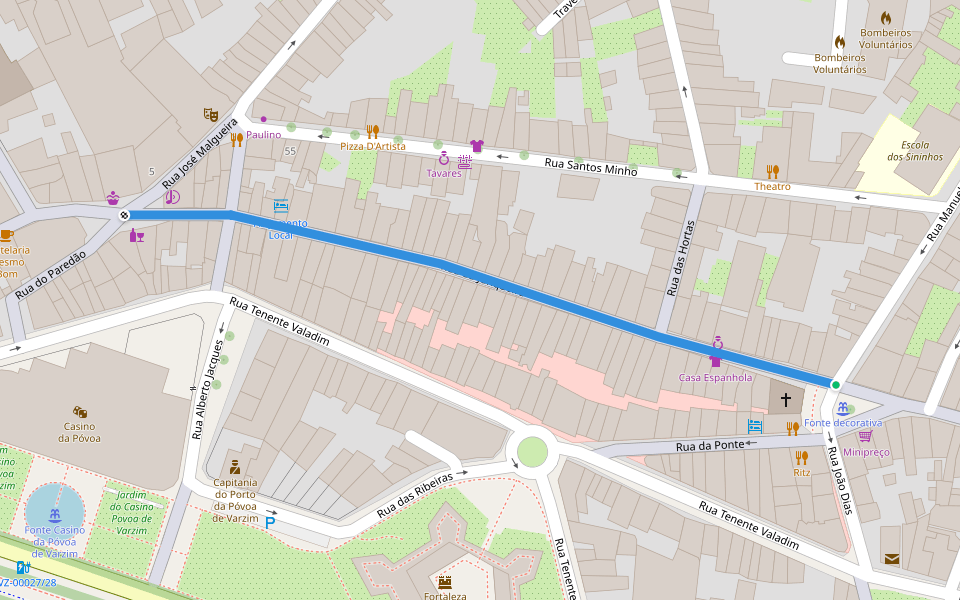 Rua da Junqueira walking route map in Póvoa de Varzim