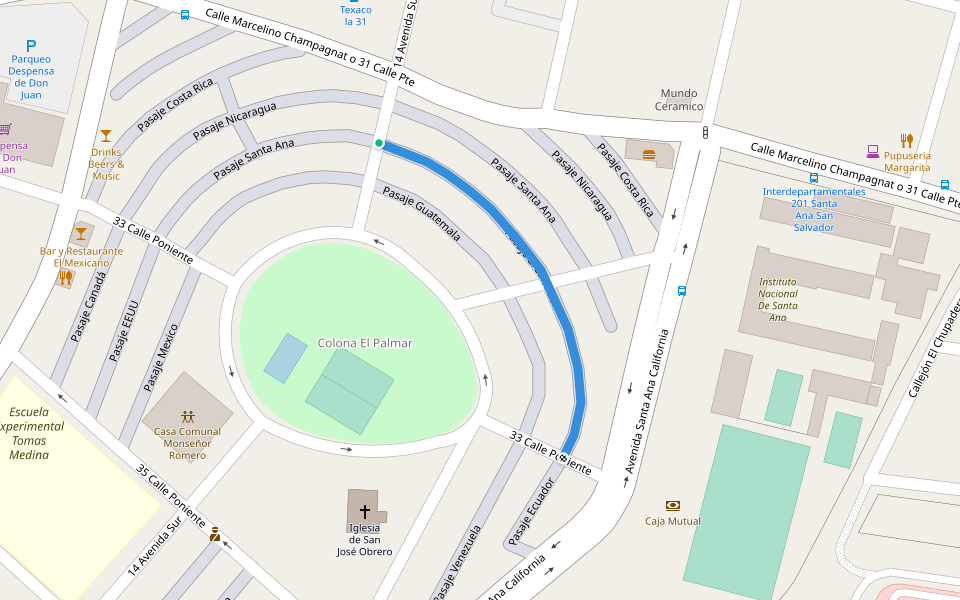 Pasaje El Salvador walking route map in Santa Ana