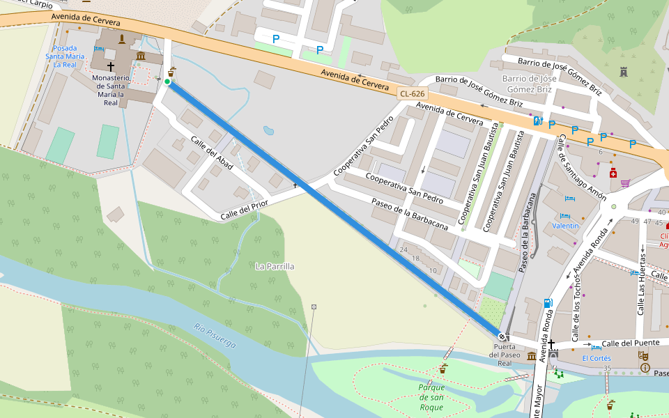 Paseo del Monasterio walking route map in Aguilar de Campoo