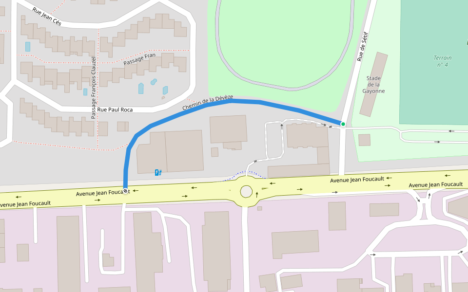 Chemin de la Dévèze walking route map in Béziers