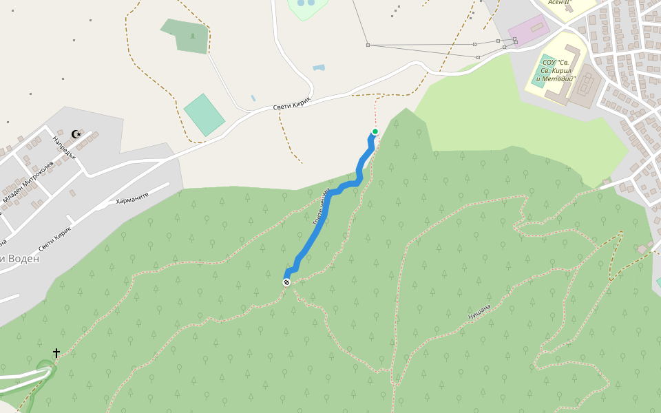 Трите чешми walking route map in Asenovgrad