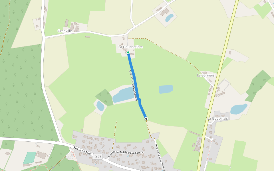 Chemin de la Gouchetière walking route map in Liffré