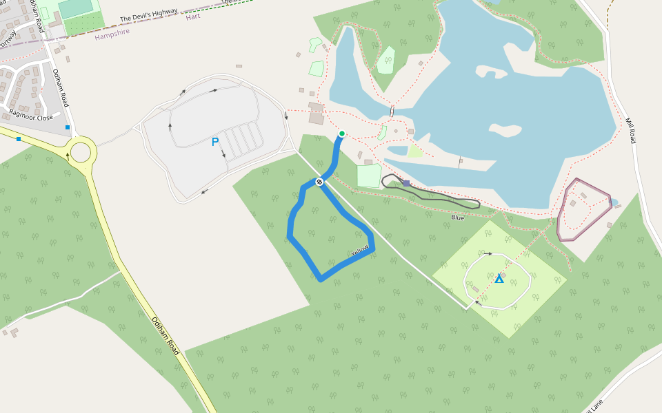 Yellow walking route map in Riseley
