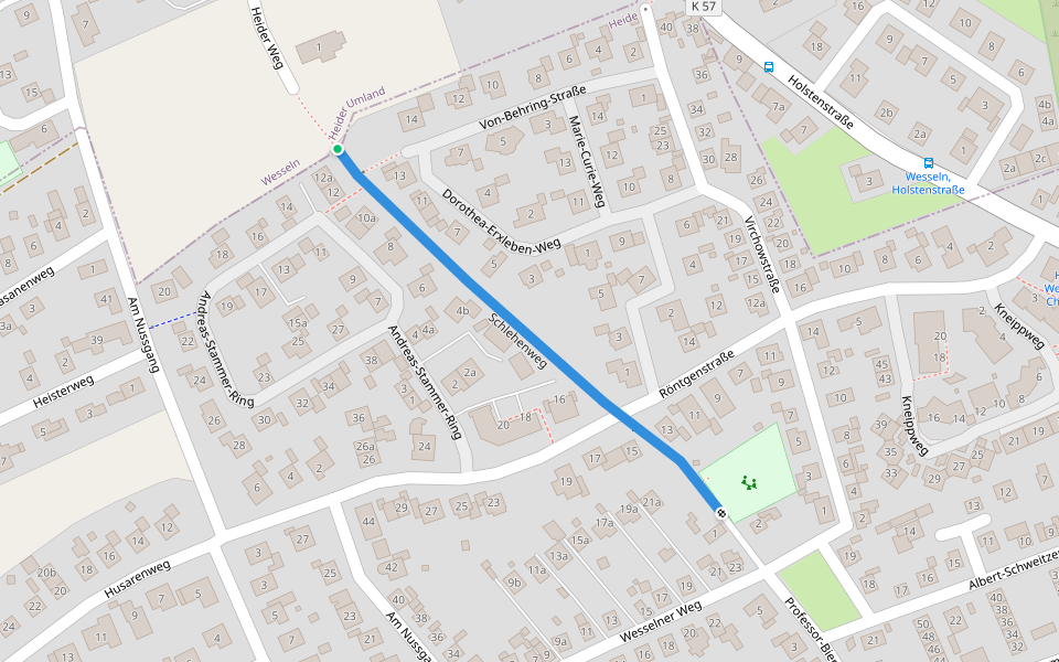 Schlehenweg walking route map in Heide