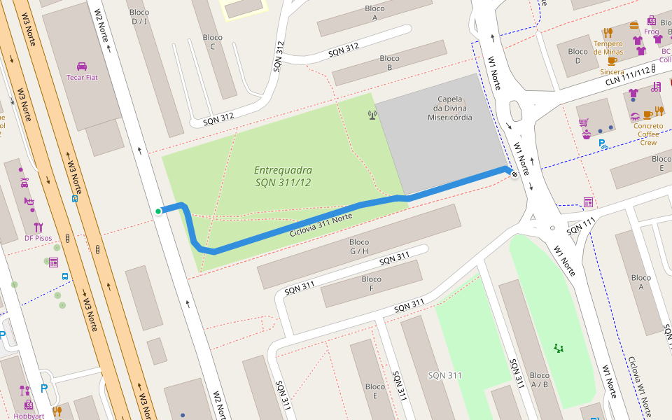 Ciclovia 311 Norte walking route map in Brasília